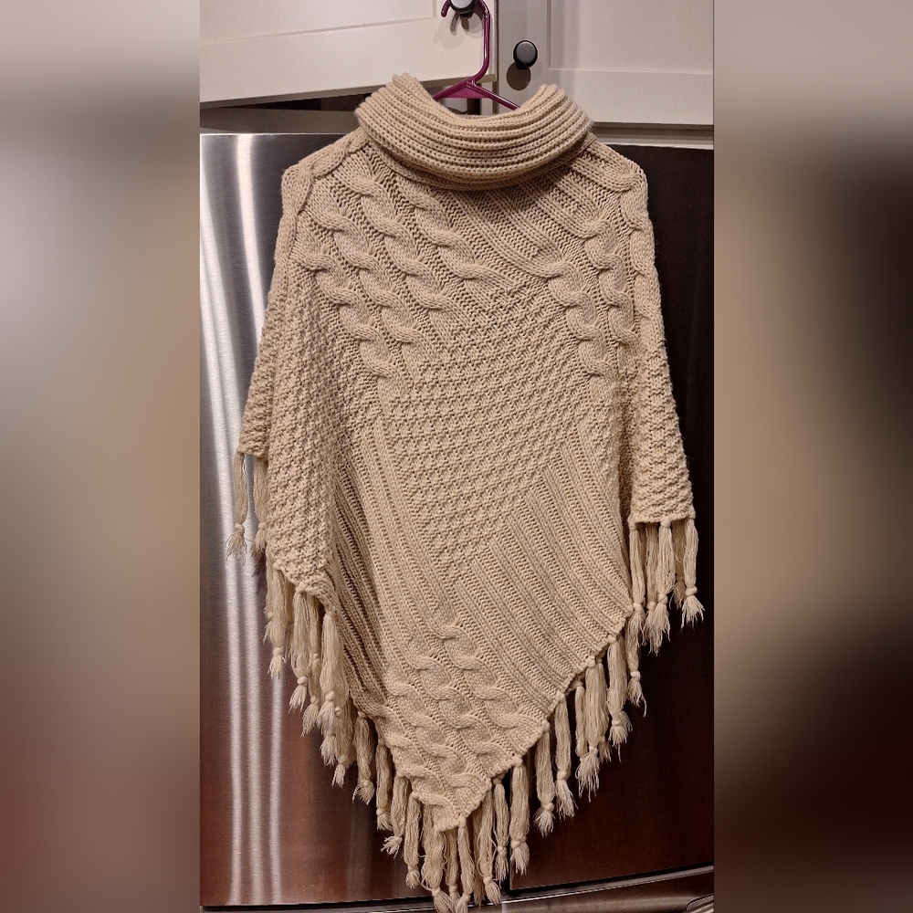 Cozy Cream Cable Knit Poncho Sweater One Size Fits All